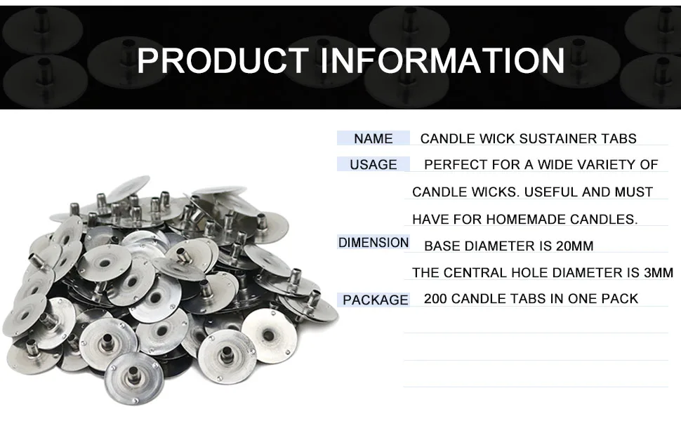 EricX Light 200pcs 20mm Metal Candle Wick Sustainer Tabs,for Candle Making,Candle DIY - product information 2