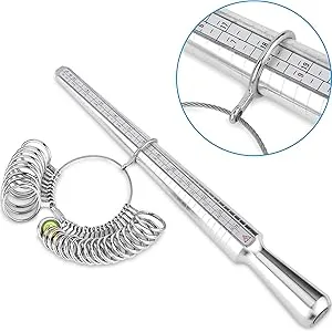 Ring Sizer Measuring Tool Set Metal Ring Sizers Stainless Steel Ring Gauges Finger Sizer & Ring Mandrel Aluminuml (Size 1-13), 27 Pcs (Ring Sizer Set) Metal Ring Sizer Set - ring measurement tool