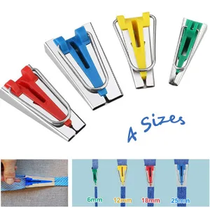 Exsart Fabric Bias Tape Makers Kit Set,6mm/12mm/18mm/25mm,Single/Double Fold Bias Tape Maker Set for DIY Sewing - Binding Foot Craft Clips