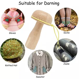 EYANKUNG Darning Mushroom Cute Wooden Sewing Tool Repair Make Mending with Sewing Needles Set Blunt Aluminum Bent Tip Tapestry Needles - Cute Wooden Darning Tool