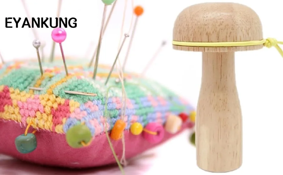 EYANKUNG Darning Mushroom Cute Wooden Sewing Tool Repair Make Mending with Sewing Needles Set Blunt Aluminum Bent Tip Tapestry Needles - Darning Mushroom