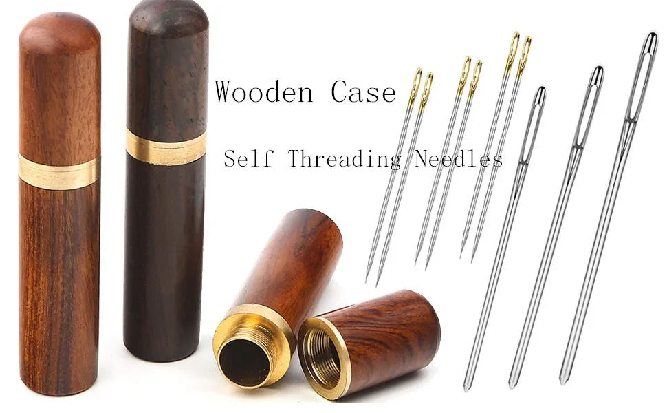 Fbshicung 32pcs Sewing Needle Set,24 Pieces Self Threading Needles Easy Threading Needles and 6 Pieces Large-Eye Hand Sewing Needles with 2 Pieces Wooden Needle Case - product information 1