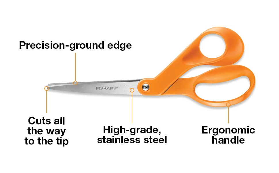 Fiskars The Original Handled Scissors, 8 Inch, Crafting, Paper Cutting, Multi Surface Use, Orange - Fiskars The Original Orange Handled Scissors, 8 Inch, Orange