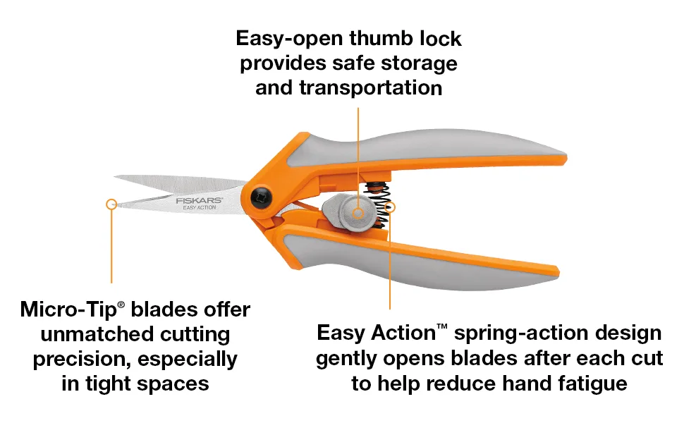 Fiskars 190500 RazorEdge Micro-Tip Easy Action Shears, 5 Inch, Orange and Gray 6 Inch Scissors - Fiskars Scissors RazorEdge Micro-Tip Easy Action Shears