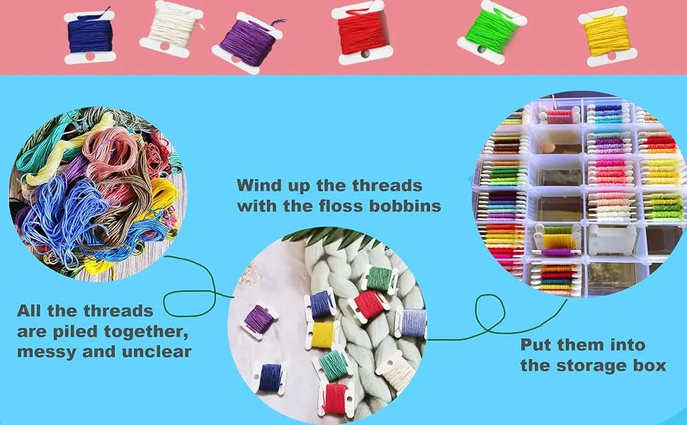 300 Pieces Plastic Floss Bobbins for Cross Cotton Thread Craft DIY Sewing Storage, Thread Organizer Holder, Embroidery Thread Cards Cross Stitch Bobbin, White - Display