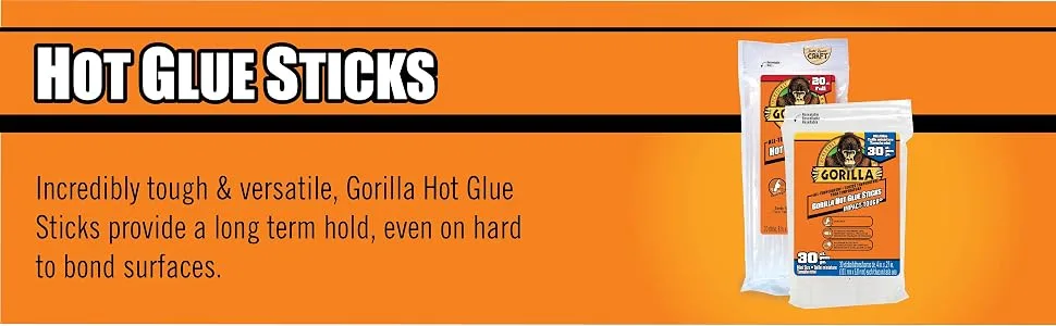 Gorilla Hot Glue Sticks, Mini Size, 8" Long x .27" Diameter, 25 Count, Clear, (Pack of 1) 25 Count - 8" x .27" - Gorilla hot melt glue gun sticks mini full