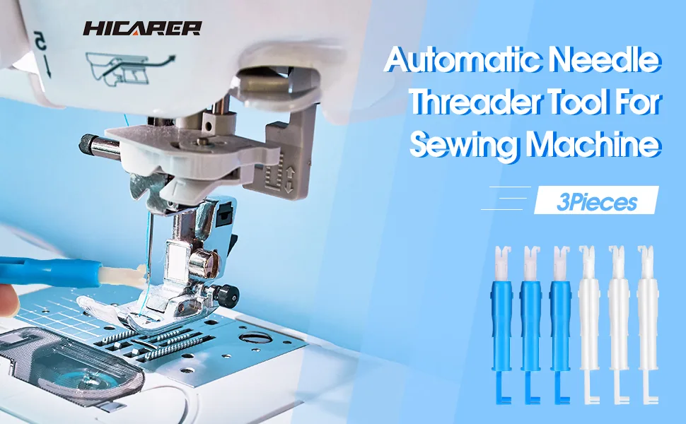 Hicarer 3 Pieces Sewing Needle Inserter Automatic Needle Threader Needle Threading Tool for Sewing Machine (Blue and White) - product information 1