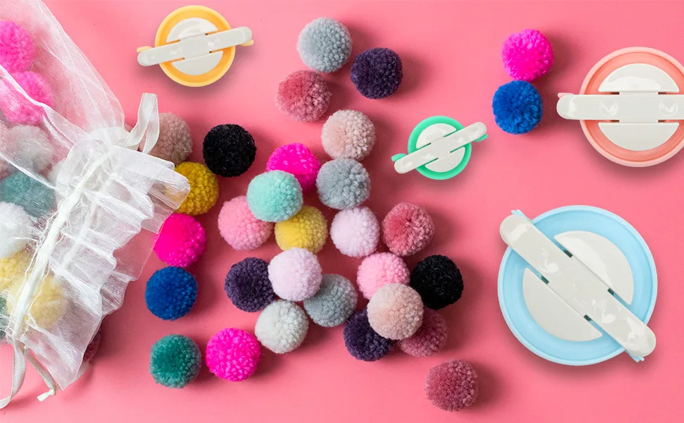 Hoedia 4 Size Pompom Makers Set Pom Pom Maker for Yarn,Fluff Ball Weaver for Yarn pom poms,Wool Knitting Craft IDY Tool Set with Scissors - Pompom Makers