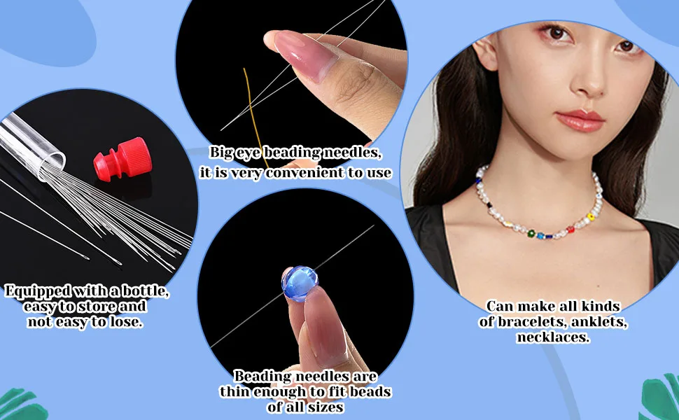 12pcs Seed Beads Needles Beading Embroidery Needles Big Eye Collapsible Beading Needles with Bottle for Jewelry Making - product information 2