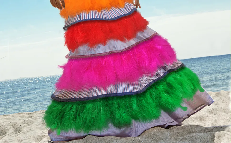 Natural Turkey Marabou Fluffy Feather Fringe Trim Craft 6-8 inches Width Pack of 2 Yards(1pcs Orange) - product information 7