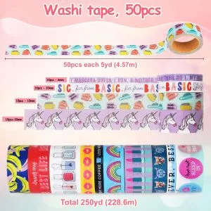 50 Rolls Washi Tape Set, Decorative Adhesive Tape for Scrapbook, Arts & Crafts, Journals, and Planners, Each Rolls 5yd Total 250yd (Pink) - 50 ROLLS WASHI TAPE SET