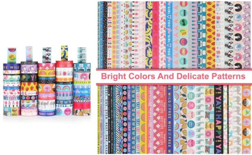 50 Rolls Washi Tape Set, Decorative Adhesive Tape for Scrapbook, Arts & Crafts, Journals, and Planners, Each Rolls 5yd Total 250yd (Pink) - Cartoon pattern