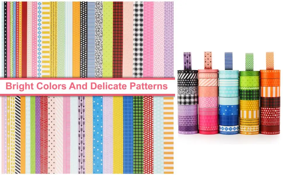 50 Rolls Washi Tape Set, Decorative Adhesive Tape for Scrapbook, Arts & Crafts, Journals, and Planners, Each Rolls 5yd Total 250yd (Pink) - Simple pattern