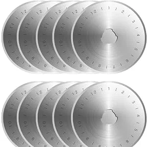 Kingsource SKS-7 Titanium Coated 10 Packs 28mm Pack Rotary Cutter Blades Replacement for Fits Olfa, Fiskar, Martelli, Truecut Cutter Patchwork Tool, Perfect for Cuts Fabric, Sewing, Leather and Paper - 60MM