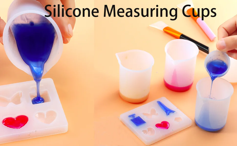 12PCS Silicone Measuring Cups for Resin,12PCS 100ml Measuring Cups & 2PCS Silicone Brush, Non-Stick Glue Tools with Precise Scale - 0906009