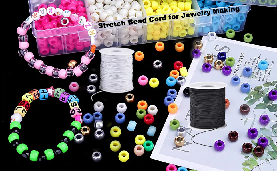 Stretchy String for Bracelets, 4 Rolls 1 mm Sturdy Elastic String Elastic Cord for Jewelry Making, Necklaces, Beading (2 Black+ 2 White) - elastic for bracelet making