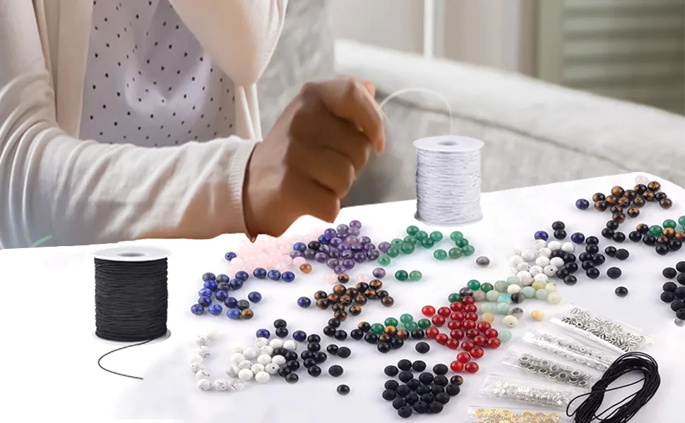 Stretchy String for Bracelets, 4 Rolls 1 mm Sturdy Elastic String Elastic Cord for Jewelry Making, Necklaces, Beading (2 Black+ 2 White) - stretchy cord for bracelet making