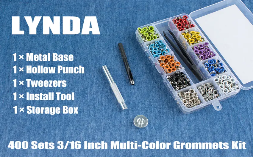 Multi-Color Grommets Kit 400 Sets 3/16 Inch, Lynda Metal Eyelets with 4 Pieces Installation Tools for Craft Making, Repair and Decoration. - metal eyelets
