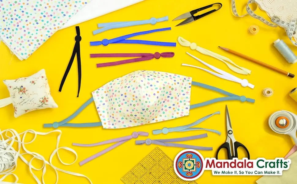 Mandala Crafts  Inch Elastic String for Mask Band with Mask Adjuster Cord Lock for Face Mask Adjustable Ear Loop Strap DIY Mask Making Supplies 100 Black - Elastic String Mask Band Cord Lock Face Mask Adjust Ear Loop Strap DIY Mask Making Supplies