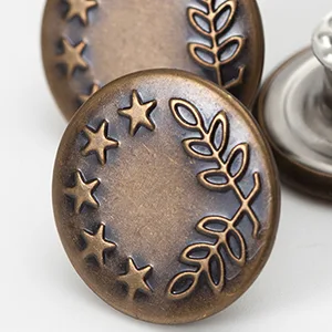 20 Sets 17mm Replacement Jeans Buttons Pants Metal Button Snap Denim Buttons Replacement Kit Suspender No Sew Buttons with Rivets metallic_17mm_5star2Leaves 0.67inch(17mm) - Jeans Buttons