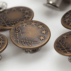 20 Sets 17mm Replacement Jeans Buttons Pants Metal Button Snap Denim Buttons Replacement Kit Suspender No Sew Buttons with Rivets metallic_17mm_5star2Leaves 0.67inch(17mm) - Jeans Buttons