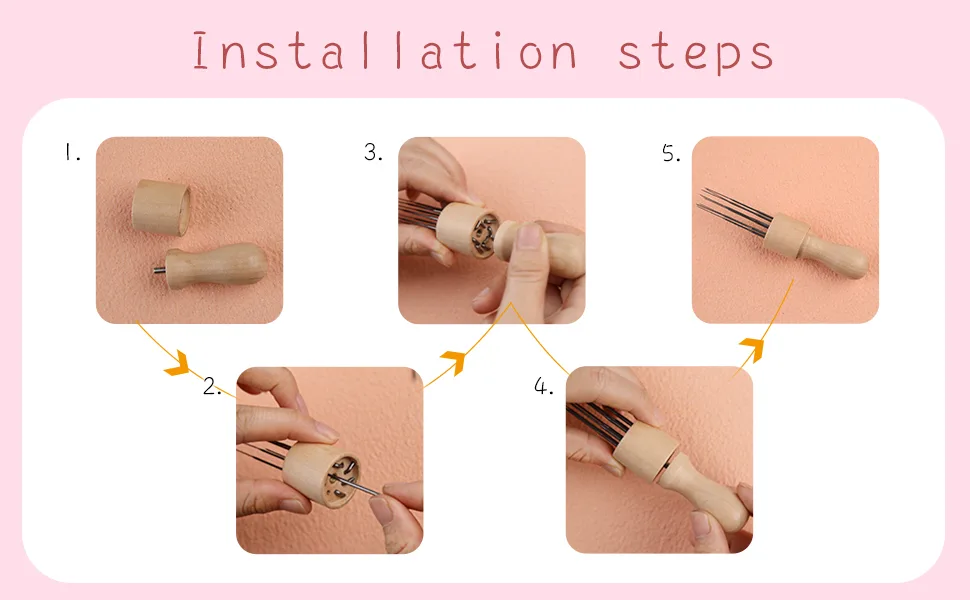 Felting Needle with Eight Needles Tool,Craft Wool Felt Stitch Punch Tool with Solid Wood Handle Felting Eight Needles Tool with Finger Cots 2 Pcs - Felting Needle
