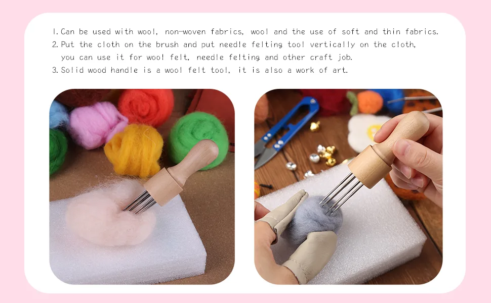 Felting Needle with Eight Needles Tool,Craft Wool Felt Stitch Punch Tool with Solid Wood Handle Felting Eight Needles Tool with Finger Cots 2 Pcs - Felting Needle