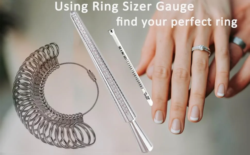 Meowoo Ring Sizer Measuring Tool Set, Ring Gauges with Finger Sizer Mandrel Ring Sizer Tools for Jewelry Sizing Measuring - banner