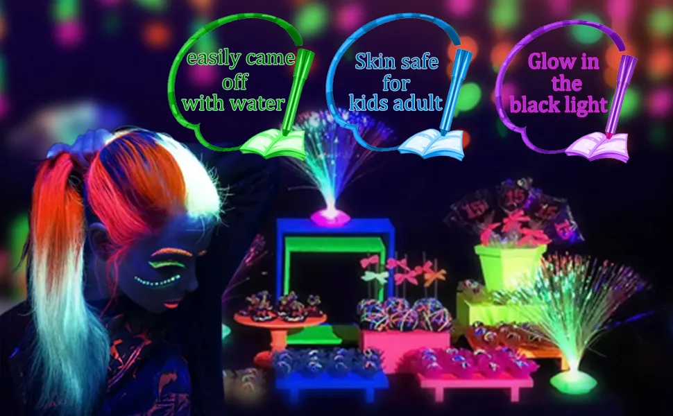 Glow in The Black Light Face Paint Crayons Kit, UV Black Light Makeup Neon Face and Body Paint Sticks Markers for Mardi Gras Halloween Masquerades Makeup - Glow in the black light