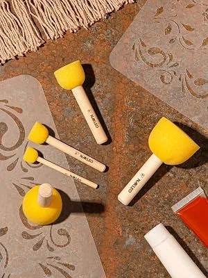 5 PCs Foam Stencil Stippling Brush // Sponge Stippler // Wooden Handle // Paint // Craft // Stenciling - DIY Round Sponge Brushes // 5 pcs set