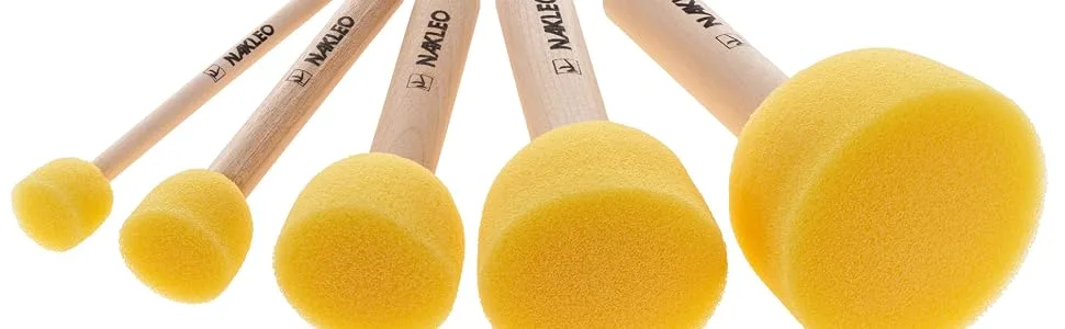5 PCs Foam Stencil Stippling Brush // Sponge Stippler // Wooden Handle // Paint // Craft // Stenciling - DIY Round Sponge Brushes // 5 pcs set