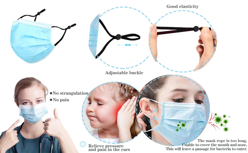 NIKB Black Sewing Elastic Mask Band with Adjustable Buckle Adjustment Elastic Ear Loop Strap Earmuff Rope for mask (1/5inch, Adjustable Black) 1/5 Inch Adjustable Black - Masks Adjustable Ear Straps