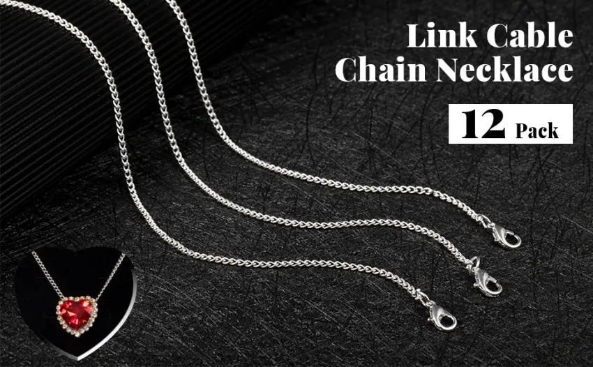 Outus 12 Pack Iron DIY Chain Necklaces Lobster Clasp Link Chain Necklaces Silver Plated (18 Inch) - product information 1