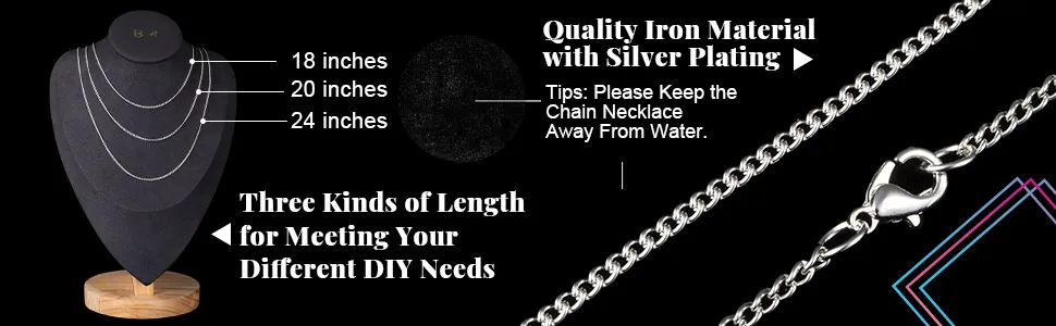 Outus 12 Pack Iron DIY Chain Necklaces Lobster Clasp Link Chain Necklaces Silver Plated (18 Inch) - product information 2