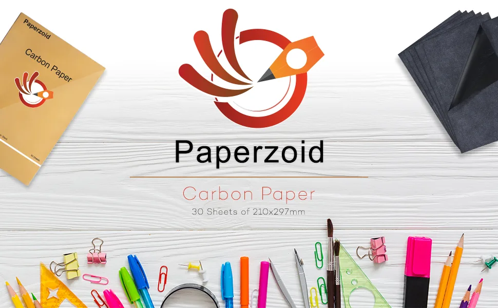 Paperzoid 30-Pack Carbon Paper for Tracing Patterns and Sketches, (8.5x11 Inches) A4 Size Black - Pperzoid Logo
