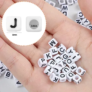 Quefe 1440pcs Acrylic Letter Beads White Cube Alphabet Beads Sorted Alphabet Beads for Jewelry Making, Bracelets, Necklaces, Key Chains (6 x 6mm) black&white cube - quefe