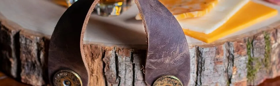 Realeather, Black Leather Strip, 1.5"x42" - Brown leather strap cheeseboard