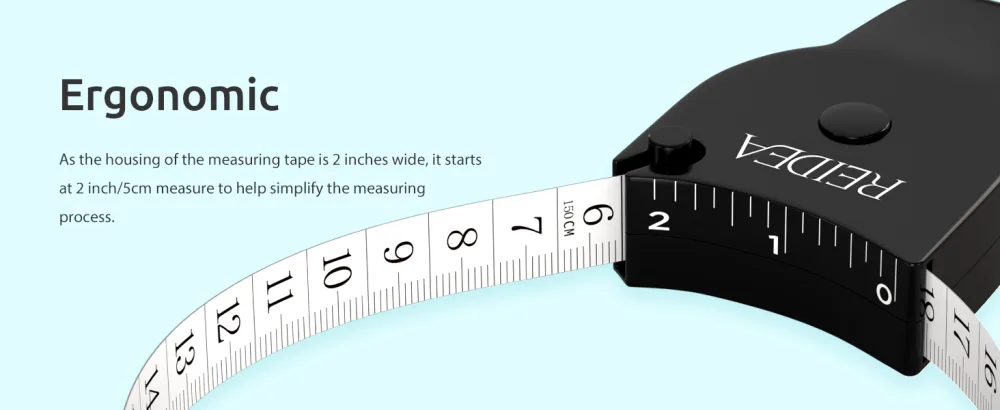 Body Tape Measure 60in with Clip-n-Lock & Eject (Pop Up Release) Button & Rebound Buckle, REIDEA M2 Upgraded Ergonomic and Portable Design, 60inch/150cm, Mint 1 Pack | Mint - REIDEA