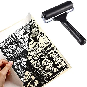 Hard Rubber Brayer Roller,Anti Skid Tape Construction Tool for Printmaking Wallpapers Stamping Gluing Application (3.8 Inch) - Rubber Brayer Roller Printmaking roller Hard Rubber Brayer emo 3.8 and 2.2 Inch Hard Rubber Brayer