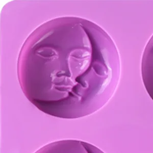 Sun & Moon Silicone Soap Molds, 4 Cavity Crescent Moon Face Silicone Soap Mold for Homemade Lotion Bar, Bath Bombs, Polymer Clay, DIY Candle Resin Making - 066-3