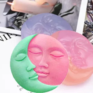 Sun & Moon Silicone Soap Molds, 4 Cavity Crescent Moon Face Silicone Soap Mold for Homemade Lotion Bar, Bath Bombs, Polymer Clay, DIY Candle Resin Making - 066-5