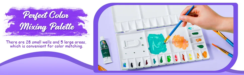 Watercolor Palette Folding Paint Tray Plastic Painting Pallet with 33 Compartments, Thumbhole and Brush Holders, White - product information 3