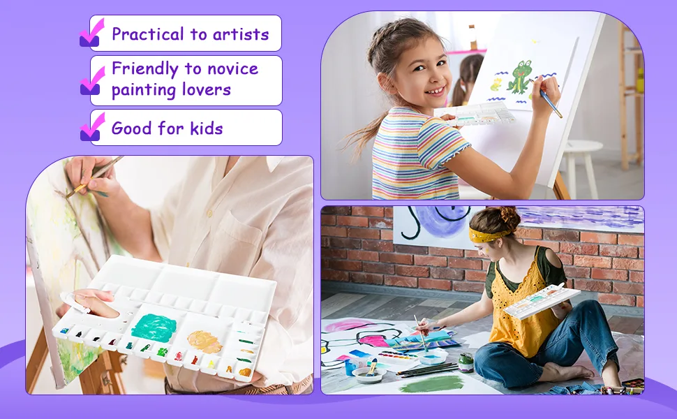 Watercolor Palette Folding Paint Tray Plastic Painting Pallet with 33 Compartments, Thumbhole and Brush Holders, White - product information 4