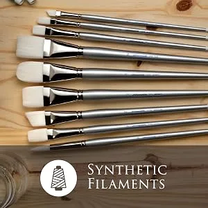 Silver Brush Limited 1506 Silverwhite Angular Brush, Watercolor, Acrylics, Gouache, or Oil Brush, Size 1/2 Inch, Long Handle Angular - Long Handle Size - 1/2 - A set of paintbrushes lying on a wooden table.