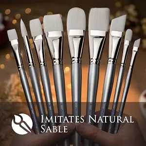 Silver Brush Limited 1506 Silverwhite Angular Brush, Watercolor, Acrylics, Gouache, or Oil Brush, Size 1/2 Inch, Long Handle Angular - Long Handle Size - 1/2 - Hands holding a set of Silverwhite brushes.