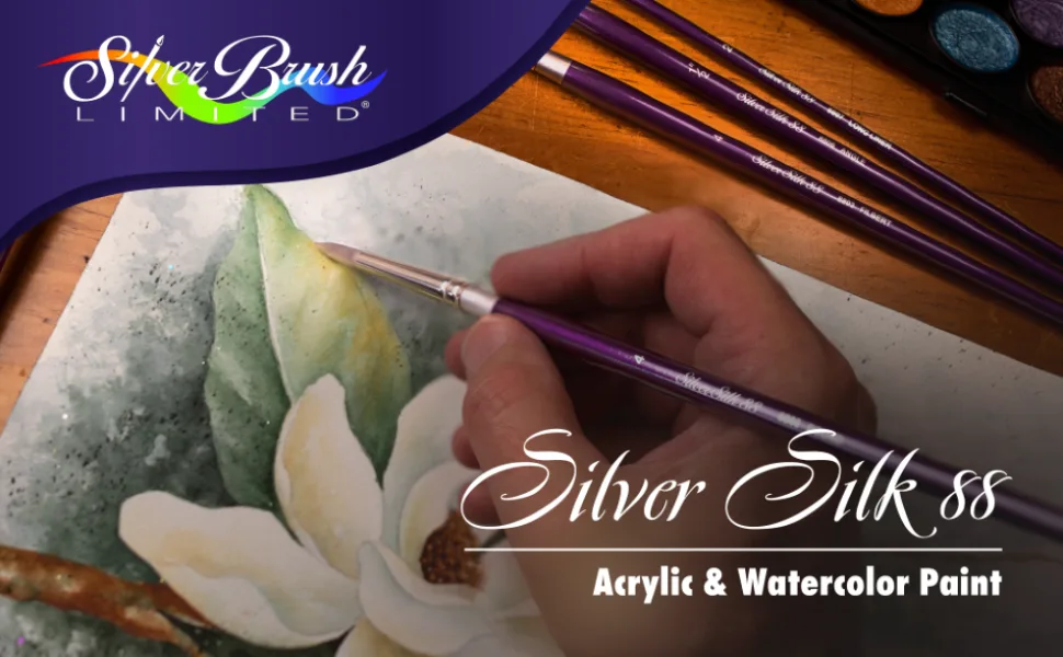 Silver Brush Limited 8806-3/8 Silver Silk 88 Silver Synthetic Angle Brush for Oil Paintings, Size 3/8, Long Handle 3/8 in - Silver Silk 88_Module 1