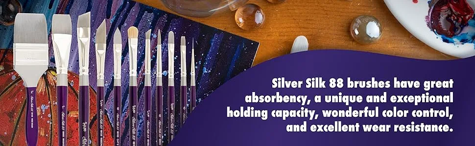Silver Brush Limited 8806-3/8 Silver Silk 88 Silver Synthetic Angle Brush for Oil Paintings, Size 3/8, Long Handle 3/8 in - Silver Silk 88_Module 2