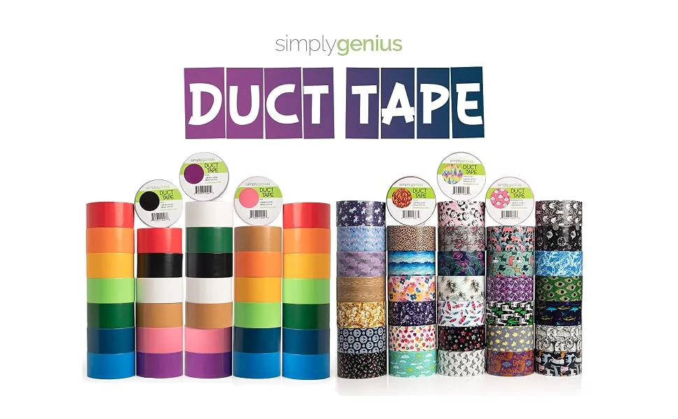 Simply Genius (Single Roll) Patterned Duct Tape Roll Craft Supplies for Kids Adults Colored Duct Tape Colors, Spring Flowers - cool patterned duct tape with plain colored tape home goods