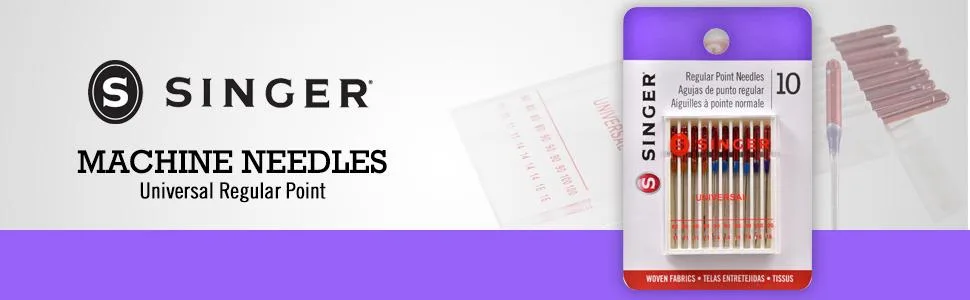 SINGER Regular Point Sewing Machine Needle, Size 80/12, 90/14, 100/16, 10-Count - sewing machine needle, singer needle, universal machine needle, sew, stitch, woven fabric, quilt