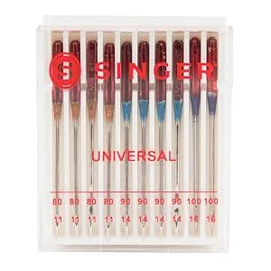 SINGER Regular Point Sewing Machine Needle, Size 80/12, 90/14, 100/16, 10-Count - singer sewing machine needle, woven fabric needle, machine sewing, seamstress, tailor, stitch